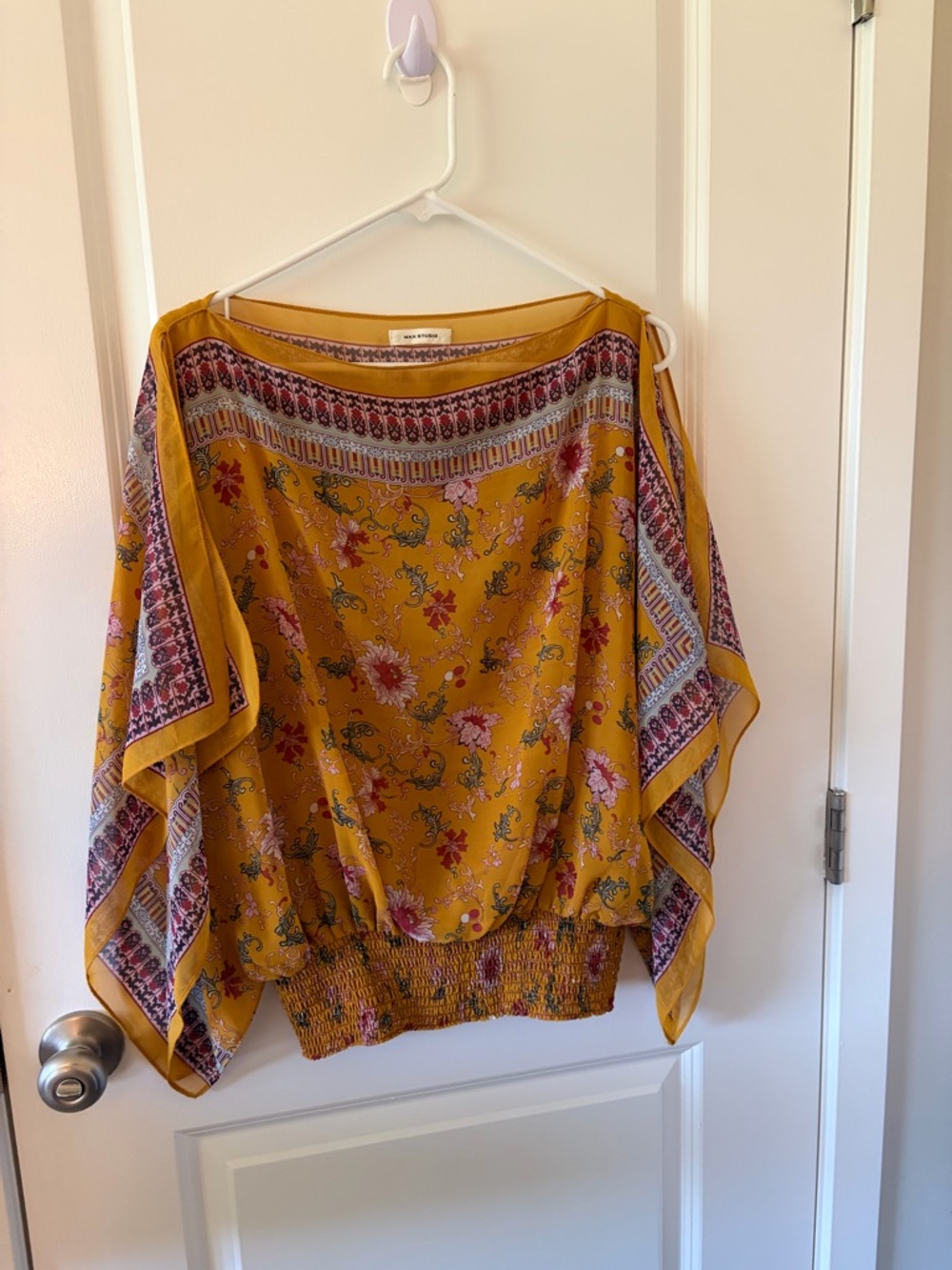Max Studio Mustard Yellow Floral Boho Blouse